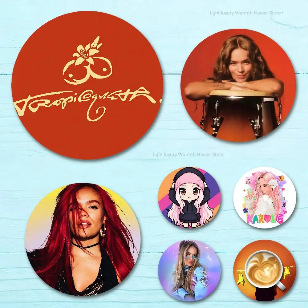 

K-Karol G Tropicoqueta Round Wooden Coasters For Cute Design Suitable for Drinks Tea,Coffee Home Perfect Gift