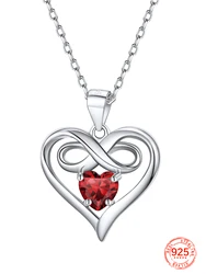 U7 925 Sterling Silver Infinity Heart Necklace with 12 Month Birthstone Women Valentines Birthday Dainty Gift for Mom Wife Lover