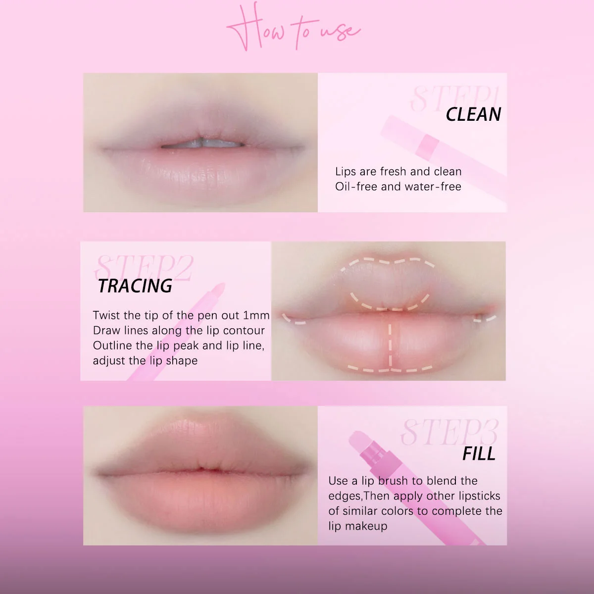 [ClearanceSale] Uhue Multipurpose Lip Liner A02&A03,Silky Smooth Texture,Creamy & Glide-On,Lightweight & Skin-Fit,Lip Contouring