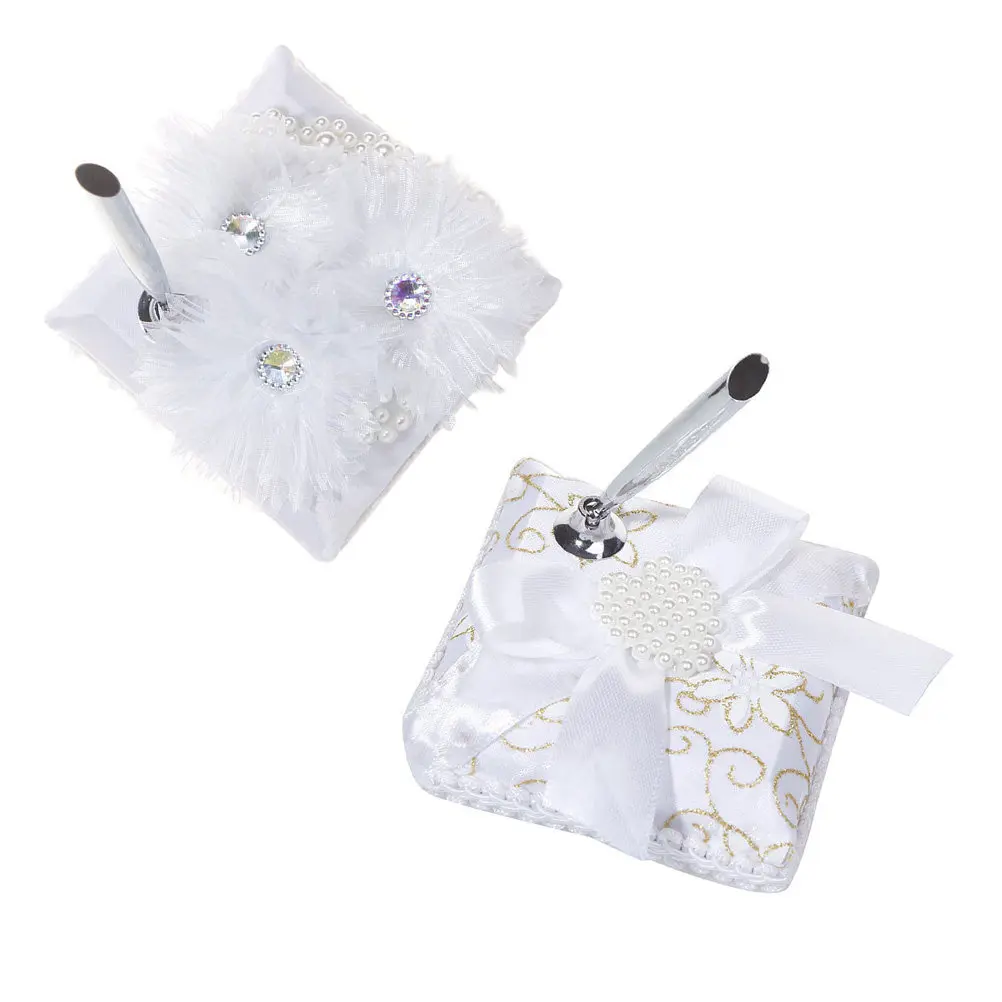 

1Pcs Elegant Wedding Pen Stand Made of Density Board and Ribbon Romantic Bowknot Design for Signing Ceremony Party Decoration