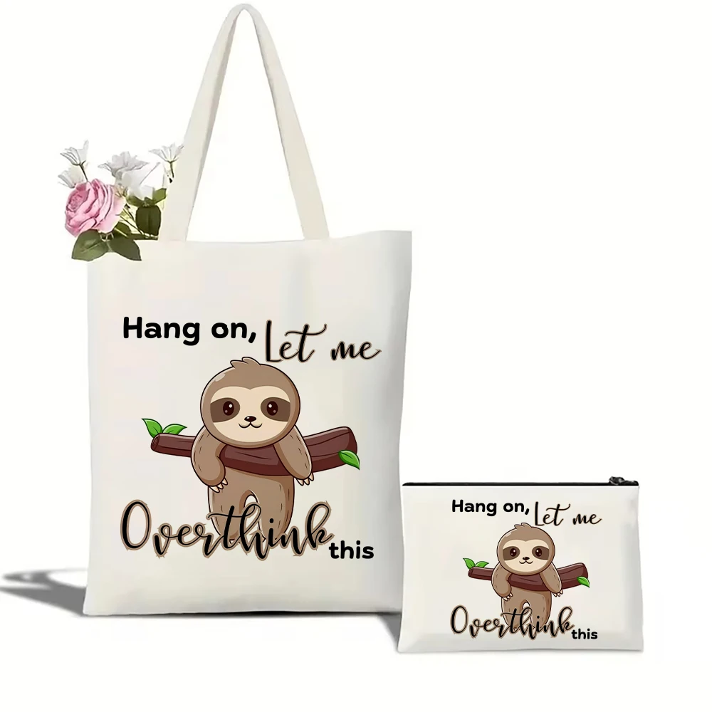 Bolso de mano con patrón de perezoso para mujer, bolsa de hombro de lona, bolso de viaje diario, bolso de compras reutilizable, bolso de hombro plegable de moda