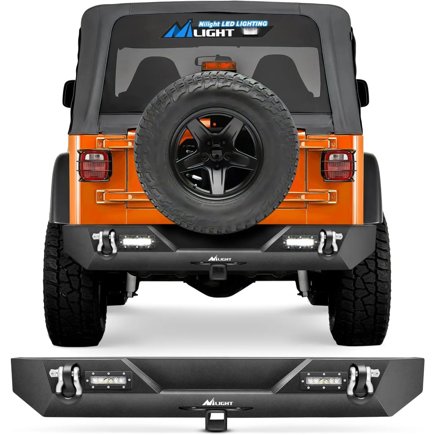 Nilight Front & Rear Bumper Kit for Jeep Wrangler , Heavy-Duty Steel Rock Crawler Bumper Set with LED Lights, Winch Plate, Hitch Receiver & D-Rings, Textured Black (Select Your Model)