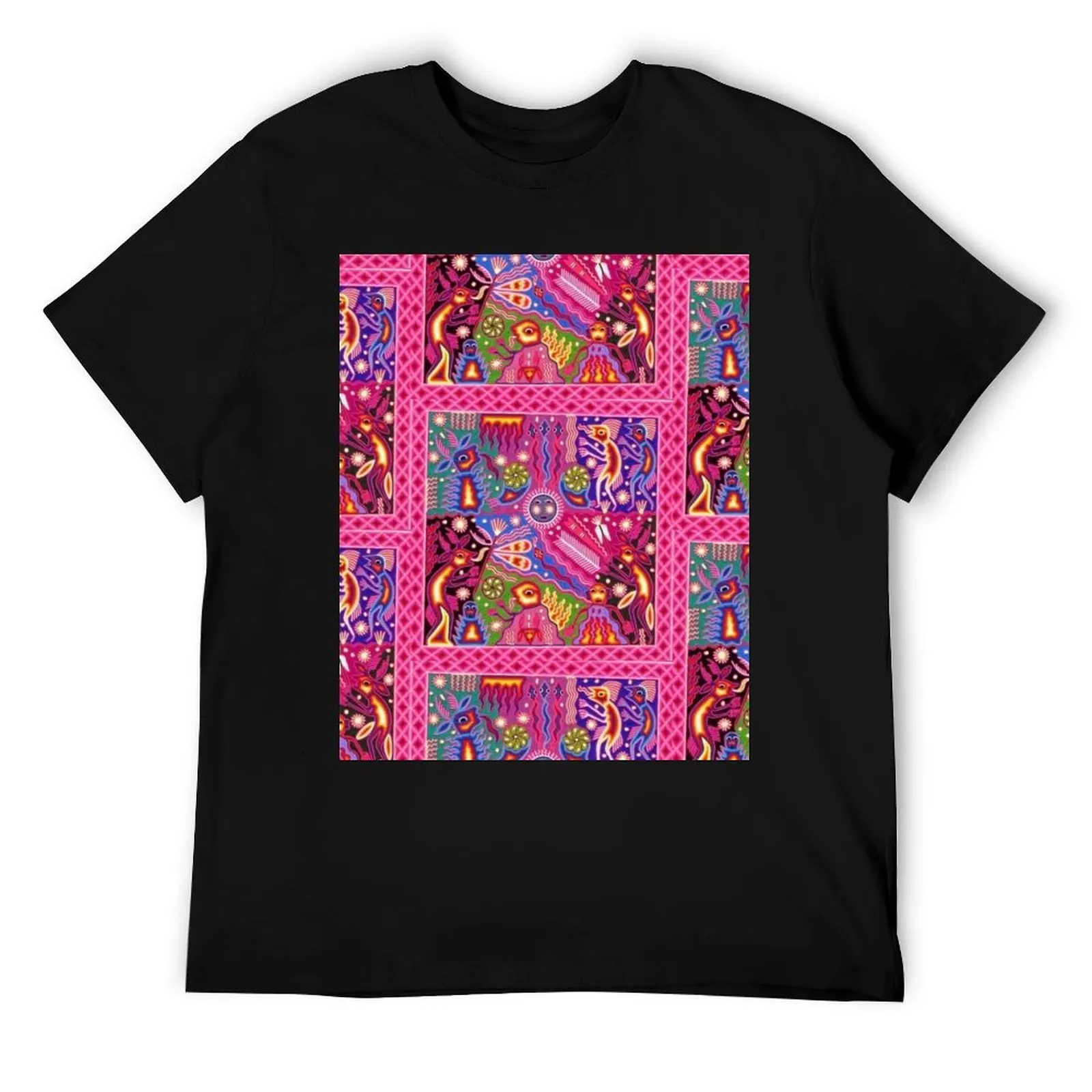 

Pink Huichol style print T-Shirt t shirts for man pack cotton man t shirts for men t shirts for man cotton soft T-Shirt
