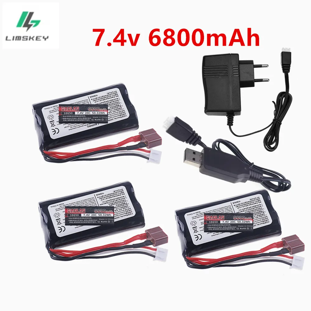Batterie Lipo 7.4V 6800mAh 18650 pour Wltoys 10428 /12428/12423, pièces de voiture RC étanches et ignifuges 2S pour Wltoys 144001