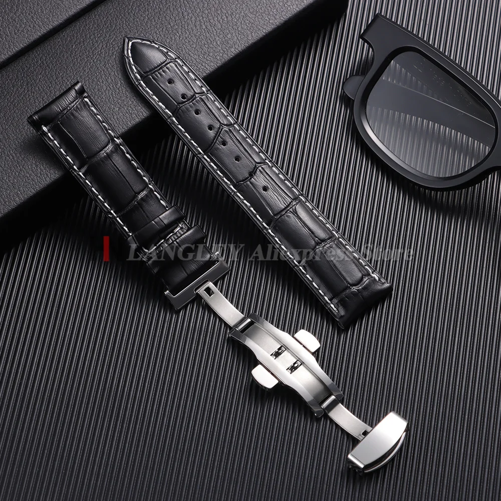 Genuine Calfskin Leather Watch Straps 12/13/14/15/16/17/18/19/20/21/22/23/24mm Universal Replacement Bands with Butterfly Buckle image 5