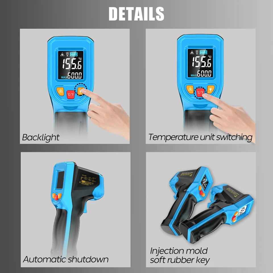 Aicevoos Handheld Digital Infrared Thermometer Non-Contact Laser Temperature Meter Gun Temperature Tester Instruments Pyrometer