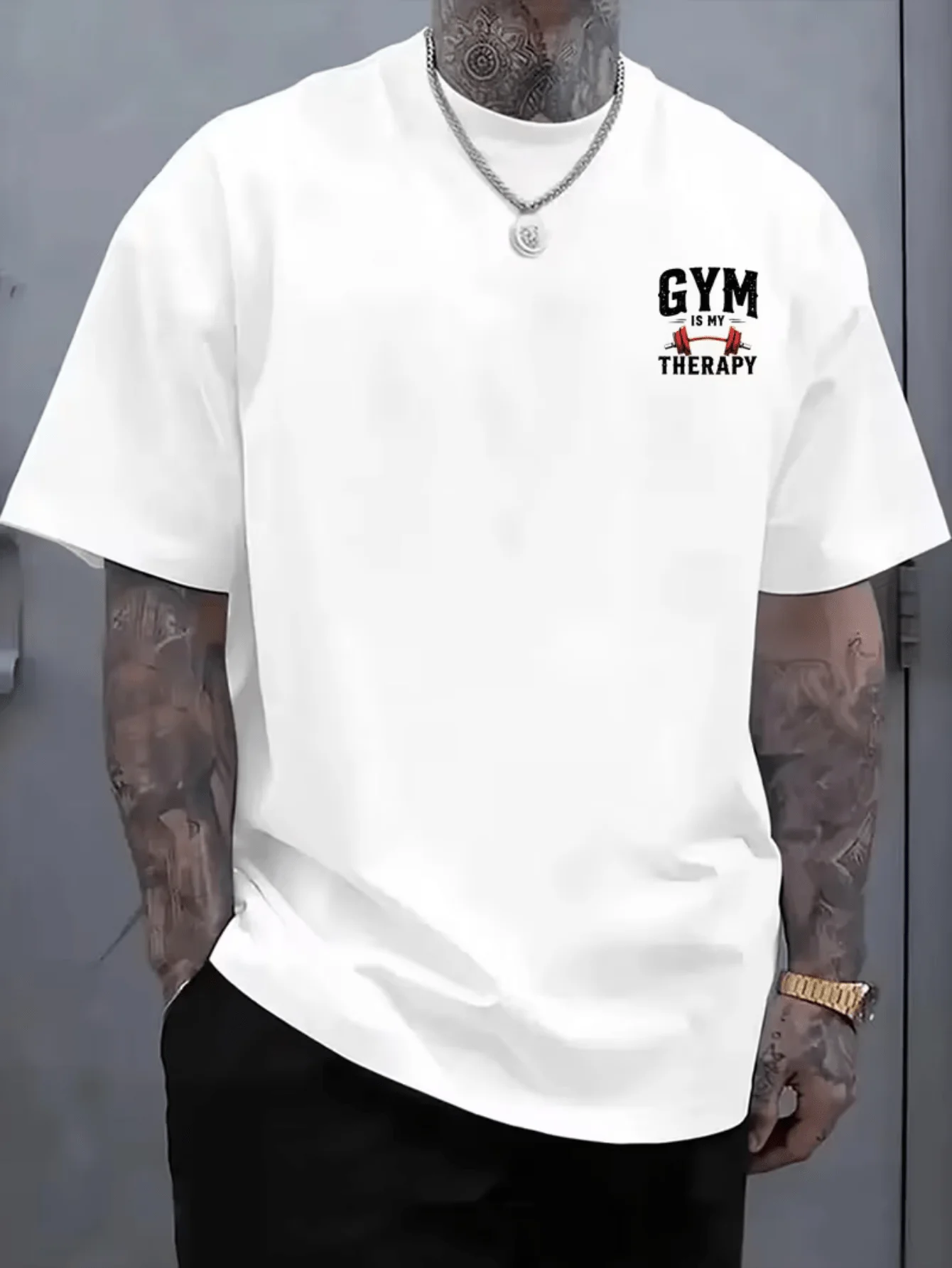 Men's Gym Relax Print T-Shirt Soft Breathable Fitness Tee with Bold Workout Graphics Round Neck Short Sleeve image 4