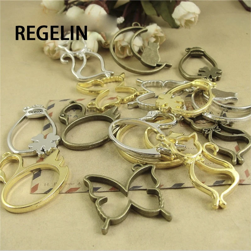 5 pcs Cat moon shape Metal Frame Pendant Gold Charm Bezel Setting Cabochon Setting UV Resin Epoxy Resin Charm Jewelry Findings B