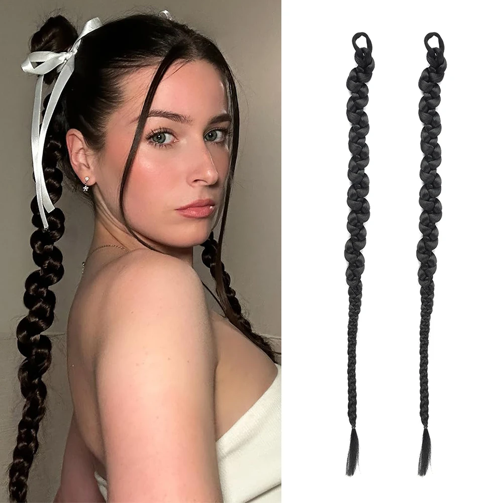 

2PCS Long Braid Ponytail Extension with Hair Tie Long Straight Wrap Around Hair Extensions Ponytail Natural Soft Synthetic