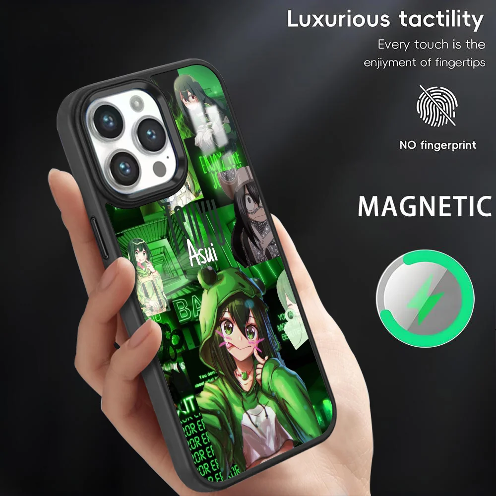 t-Tsuyu Asui Anime Girl Phone Case For iPhone 16 15 14 13 12 11 Pro Max Plus Mini Magnetic Magsafe Wireless Charging Cover Coque