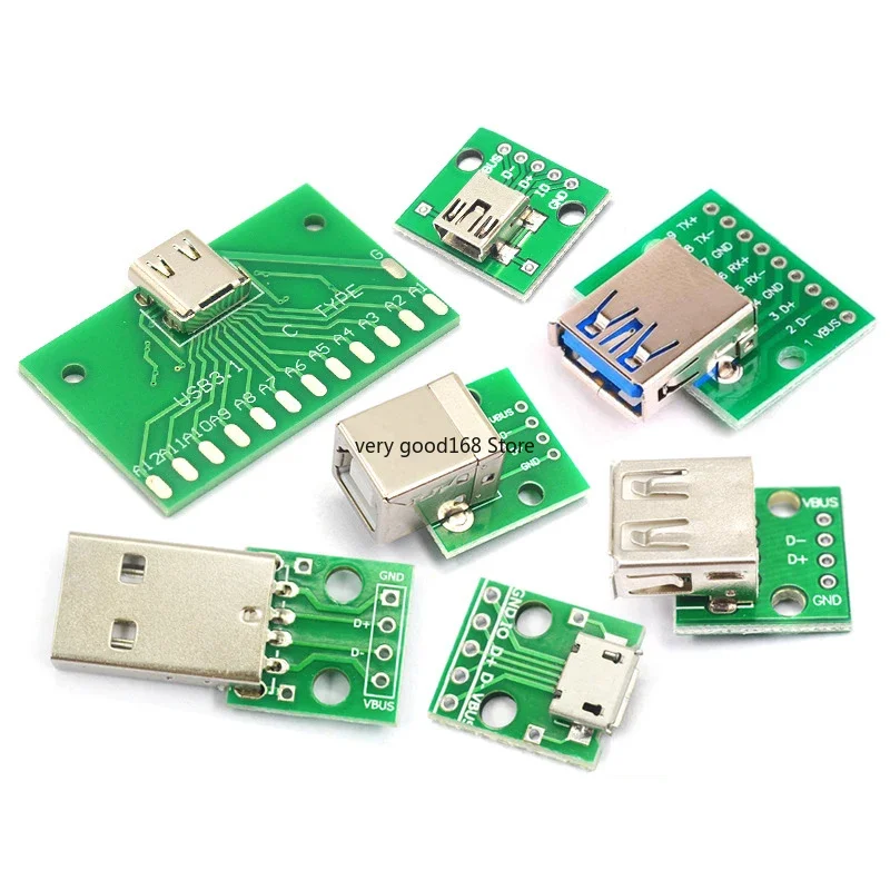 2/5PCS USB Male Connector /MINI MICRO USB to DIP Adapter Board 2.54MM  Female Connector B Type-C USB2.0 3.0 Female PCB Converter