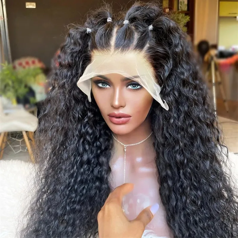 Curly Women Wig 28inchs long Natural Black Synthetic 13x4 Lace Frontal Wigs Lady Kinky Curly Glueless Lace Wig Pre Plucked