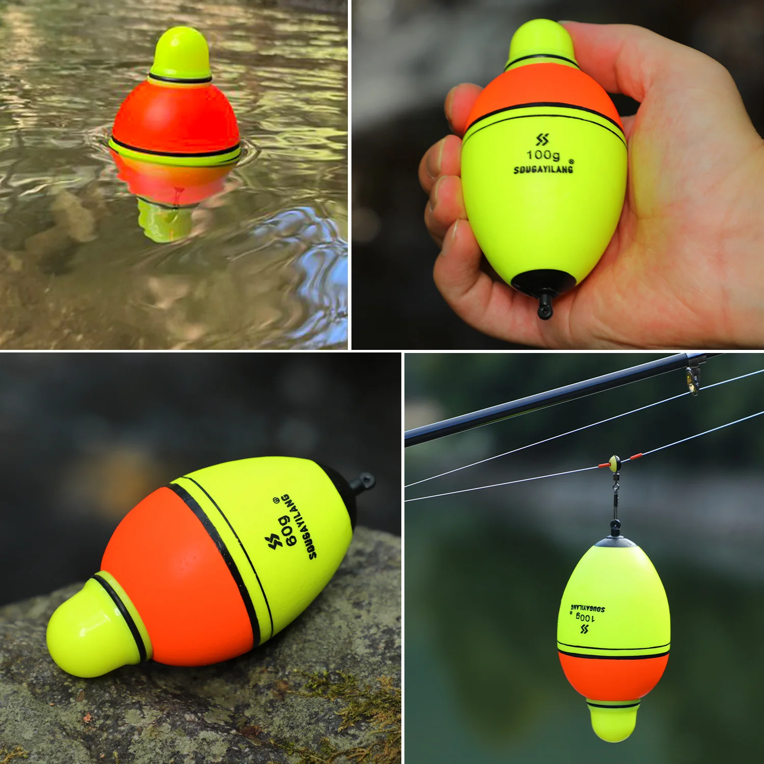 Sougayilang Luminous Fish Floats 2Pcs with 6 Size Options made from High Density Foam for 30-100g Buoyancy Fishing Pesca