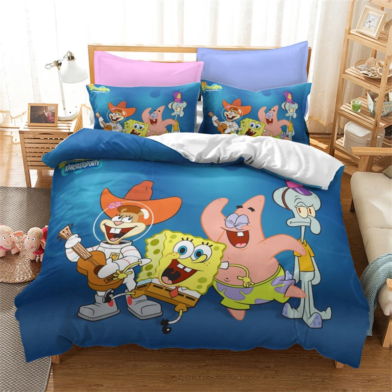 Hot Sale 3d Spongebobs Bedding Set Cartoon 3d Duvet Cover Sets Pillowcase Twin Full Queen King Bedclothes Popular Bed Linen Sets