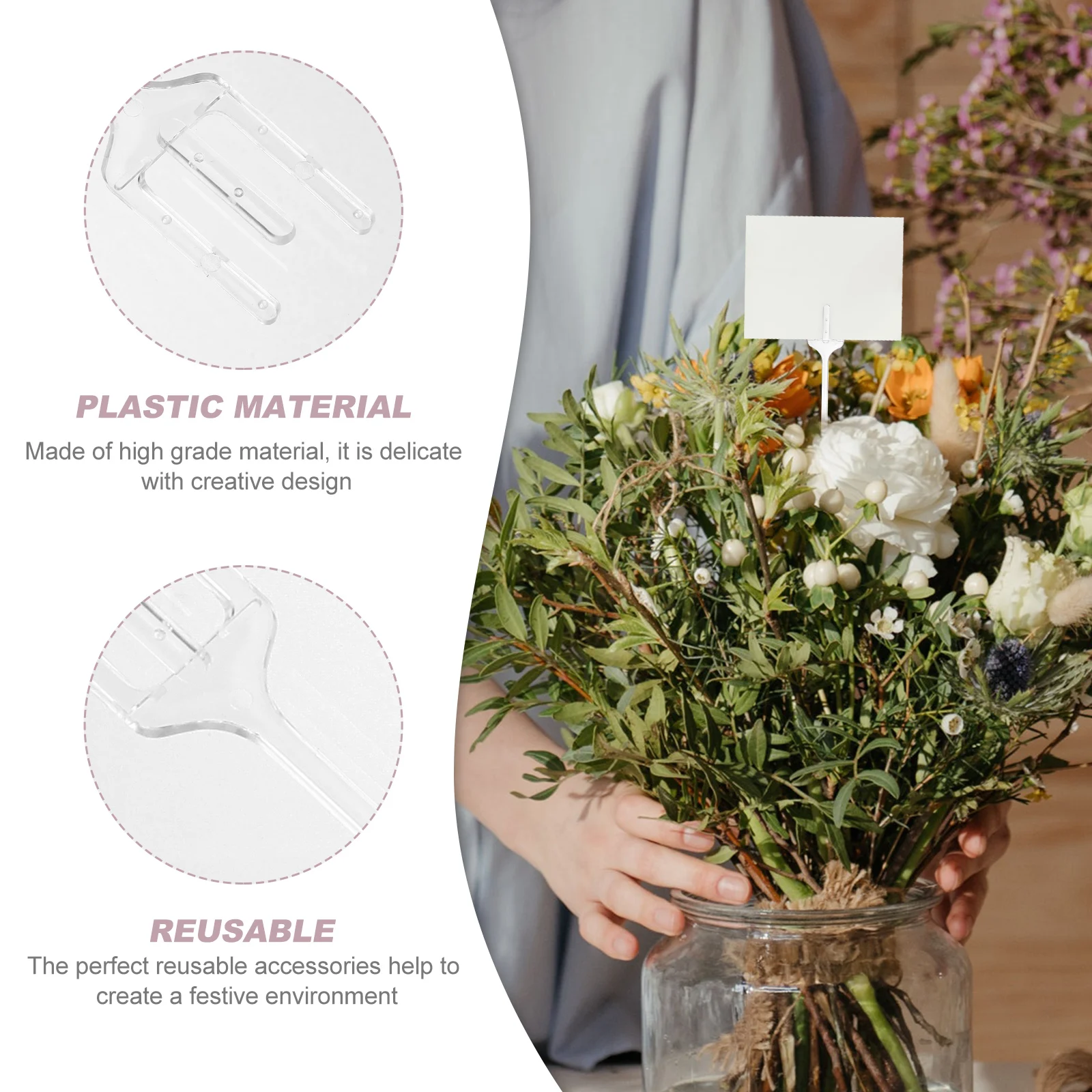 

100pcs Floral Picks Card Holder 31cm Thick Reusable for Wedding Decor Bouquet Supplies Plastic Trident Sign Flower Arrangement
