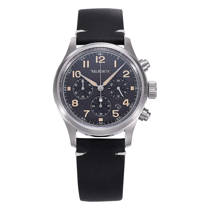 Milifortic Heren Chronograaf Horloge Aviator 39mm Solar Quartz Horloge Saffierspiegel 10ATM Waterdicht VS75 - afbeelding 2