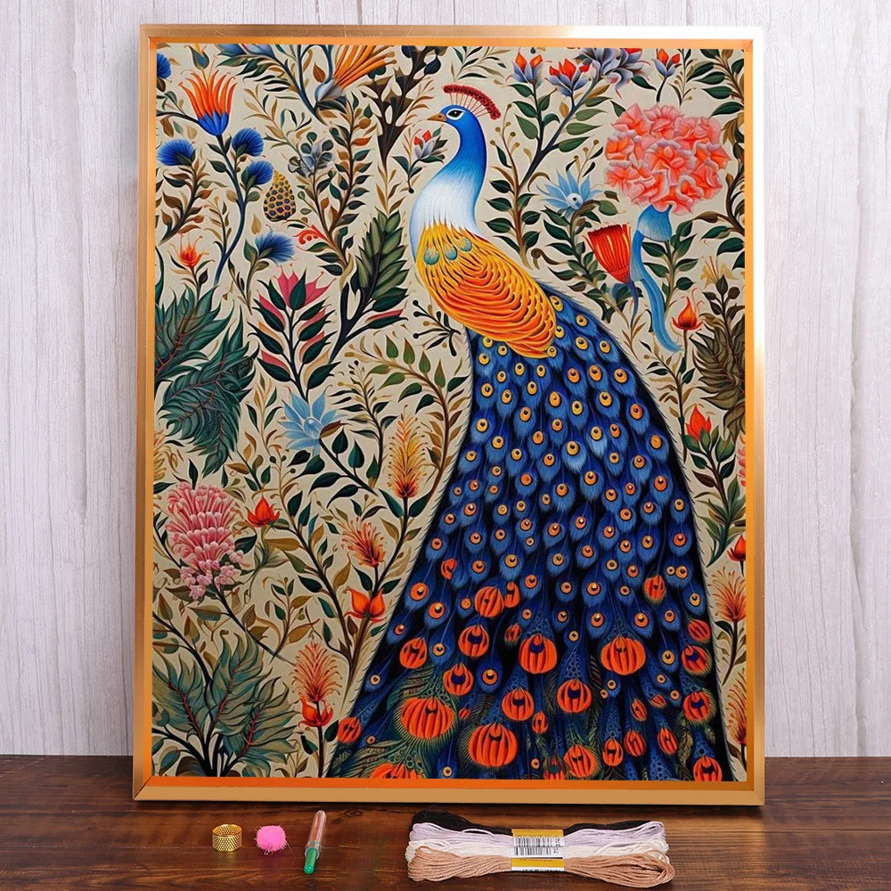 

Flower Peacock Printed 11CT Cross-Stitch Patterns DIY Embroidery Handmade Sewing Handiwork Needlework Design Promotions Mulina