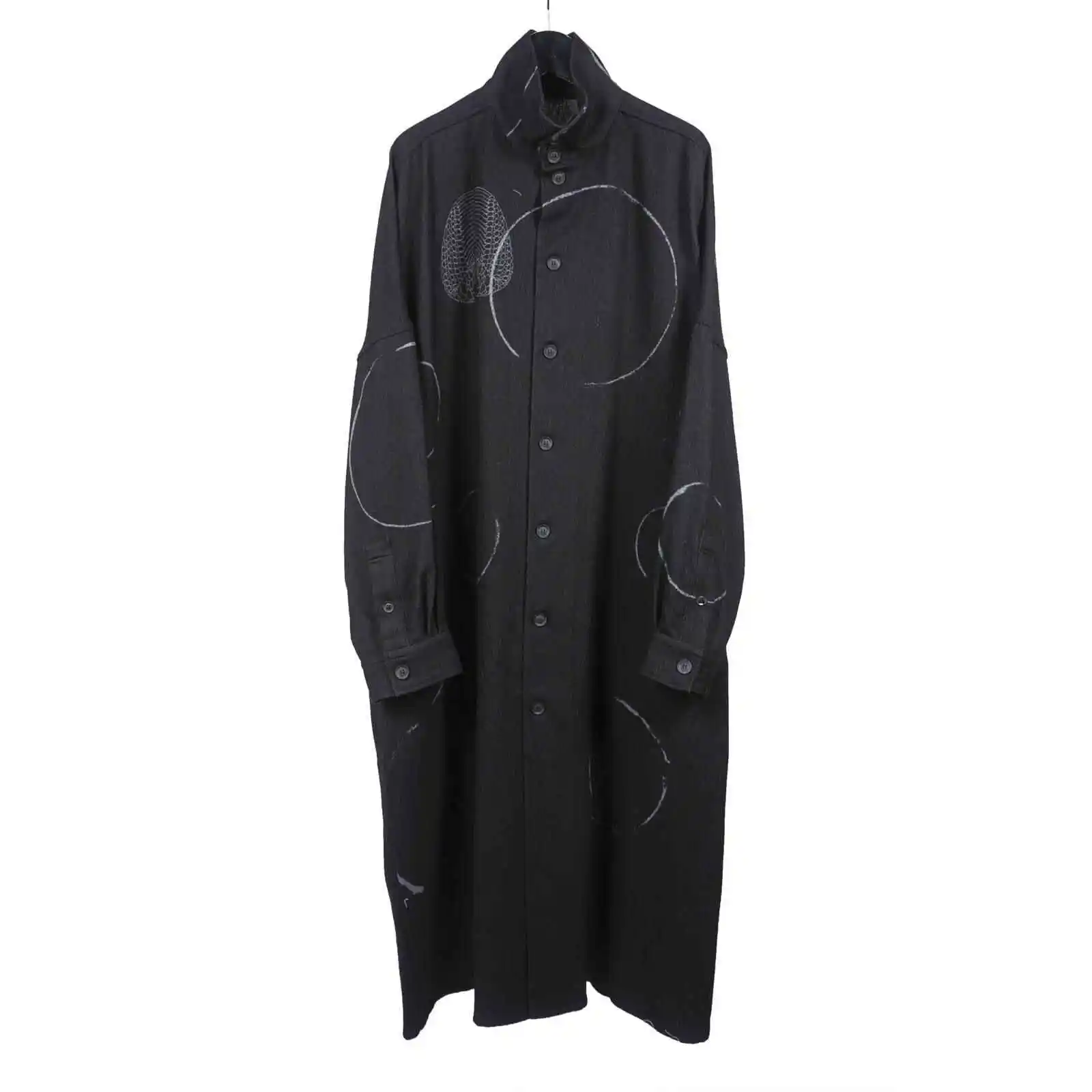 

TOP-YAMAMOTO оригинальный дизайн темно-ниша шерстяное пальто свободного силуэта с принтом японское пальто с длинными рукавами