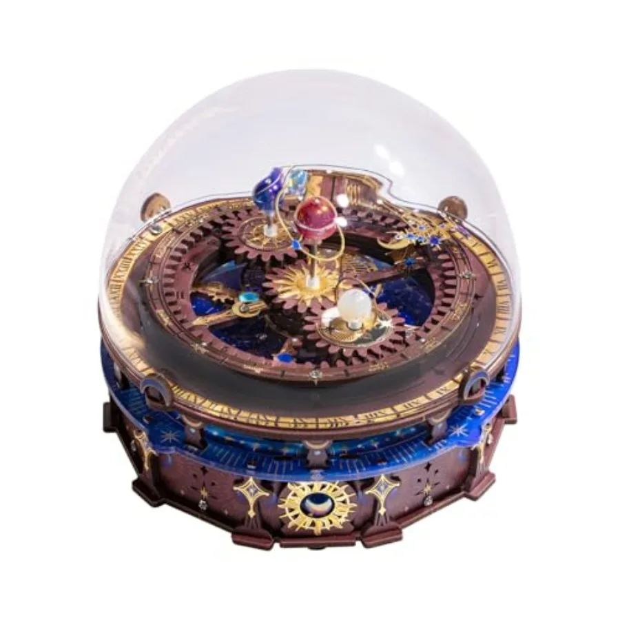 

MU 3D Wooden Puzzle Planisphere Rotating World Globe Decor with Lighting Craft DIY Kit in Wood Color Metal Puzzle Model Miniatu