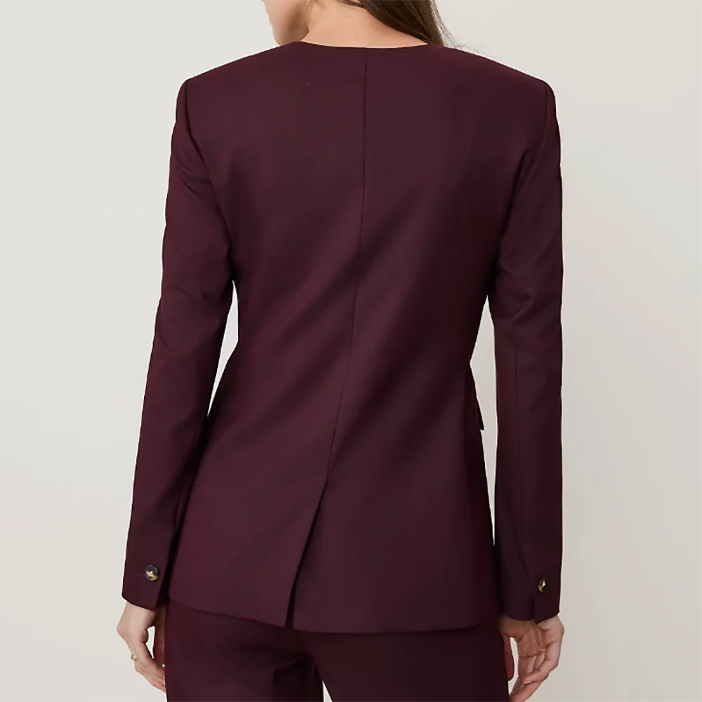 Elegant Women Burgundy Round Collar Suit Single Breasted Jacket Pants 2 Pieces Set Casual Business Office Formal Outerwear