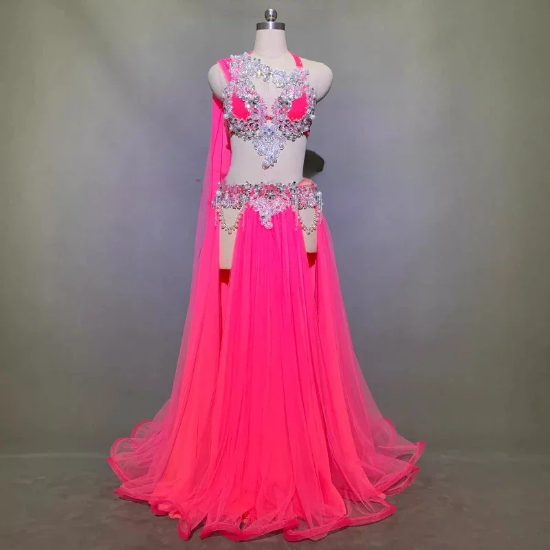 

Belly Dance Female High-End Elegant Bra Performance Clothing Suit Child Profession Custom Adult Child Sexy Big Swing Skirt Set