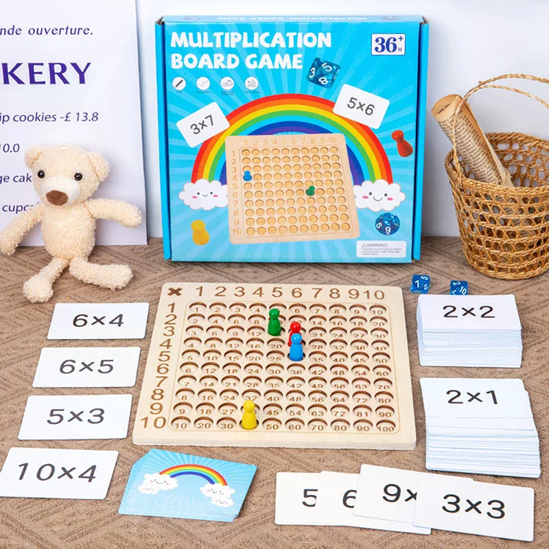 99 곱셈 보드 게임 나무 몬테소리 어린이 학습 교육용 장난감 수학 계산 백자리판 인터랙티브 사고력 향상