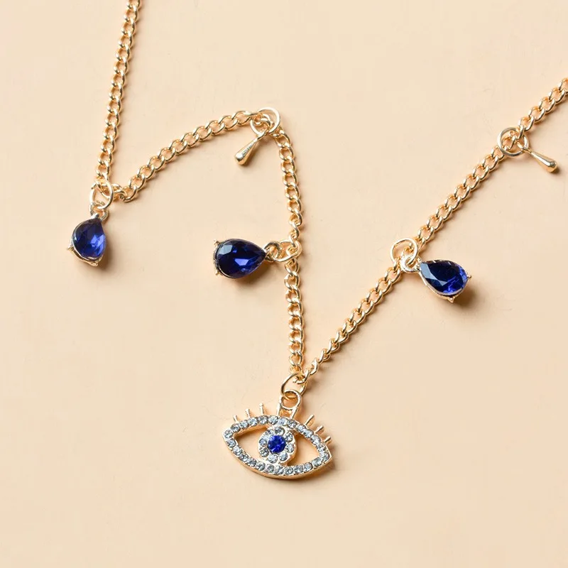 Collana di cristallo di moda blu gotico malocchio per le donne Elegante collana con pendente a goccia d'acqua Semplice regalo di gioielli girocollo per ragazza Boho