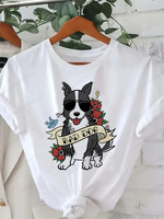 Summer New 90 's Short Sleeve Border Collie Print Clothing Women's T-Shirt Harajuku Graphic Clothing Women's Top