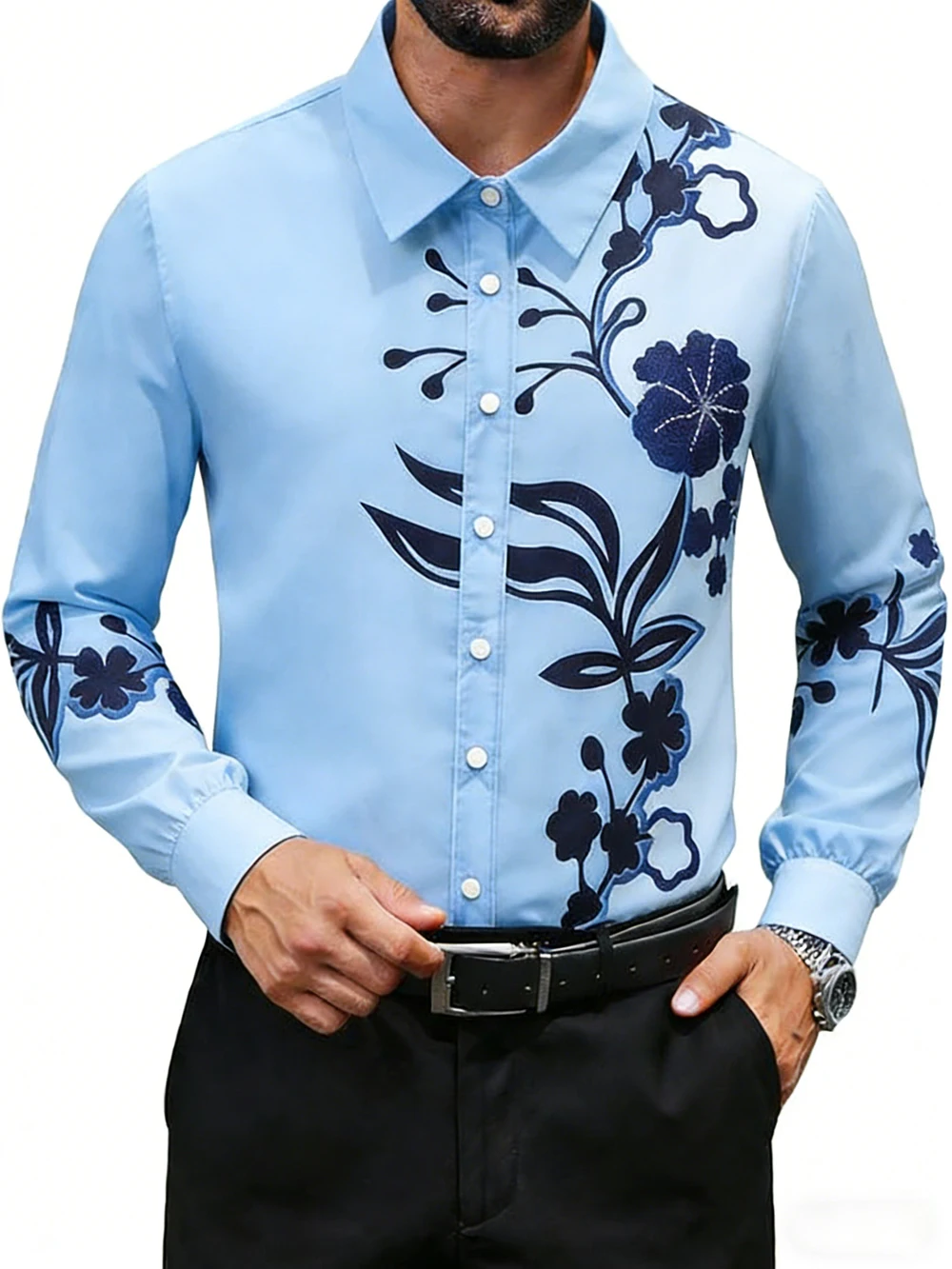 2026 Men's Casual Long Sleeve Shirt High Definition Natural Plant 3D Printed Shirt Hawaiian Outdoor Social Party Men's  Clothing