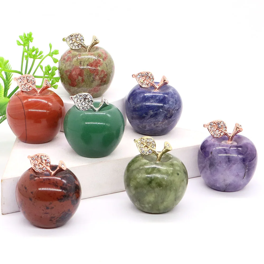 

Wholesale 35mm Crystal Apple Statue Natural Healing Stone Carved Reiki Figurines Crafts Room Decoration Trinket Christmas Gifts