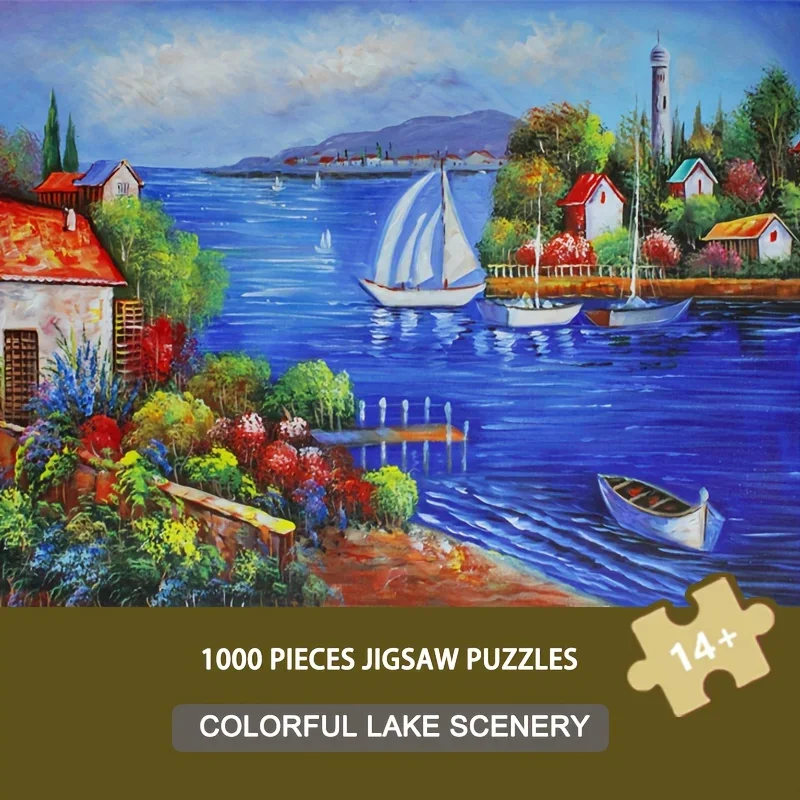 

1000pcs 69x51cm Colorful Lake Scenery Jigsaw Puzzle Serene Landscape Art for Adults Home Wall Decor Leisure Activity Gift