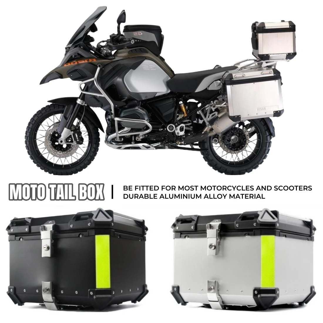 Universal Aluminum Alloy Motorcycle Top Box 55L Motorcycle Trunk Helmet Box Travel Waterproof Motorcycle Luggage Case Toolbox