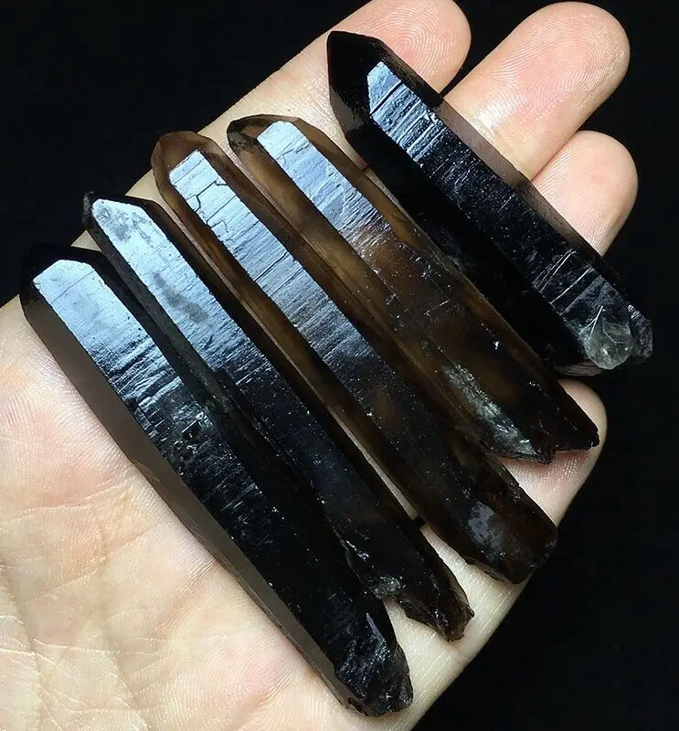 100g(3-6P) Rare Himalayan Black SMOKY QUARTZ Crystal Point Lemurian Specimen