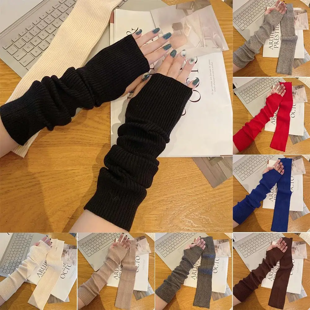 

Длинные перчатки без пальцев в стиле Харадзюку, однотонные, теплые нарукавники, готические панк-перчатки, утеплители для запястий, для улицы