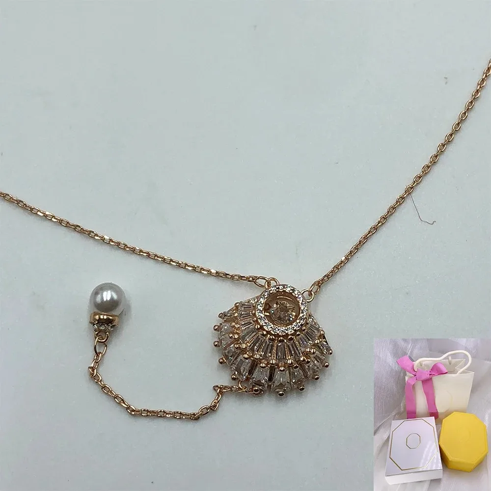 

New Fashion Idyllia Y Imitation Crystal Pearl Rose Gold Shell Necklace Rose Gold Exquisite Holiday Jewelry Gift
