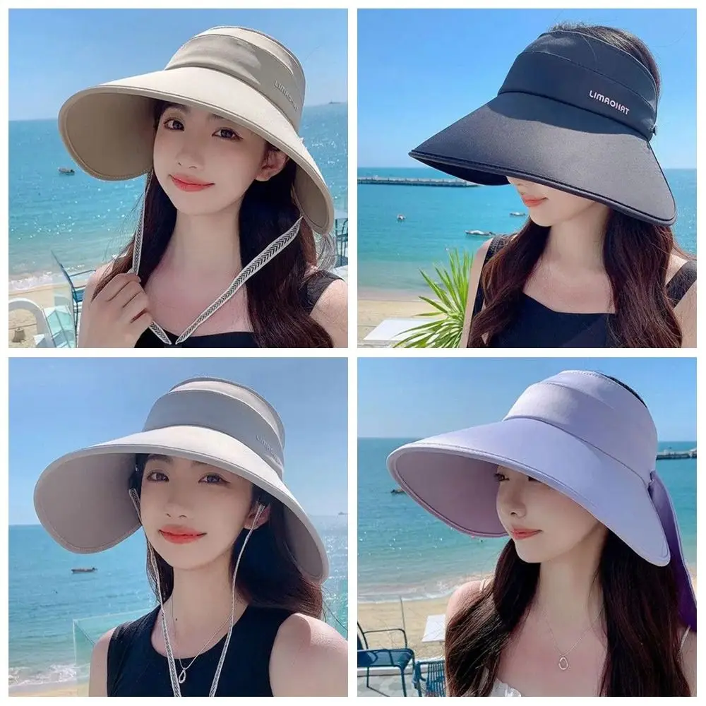 

Spring Korean Style Empty Top Sun Hat Sunshade Visor Hat Women Fishmen Hat Full Face Cover Solid Color Wide Brim Sun Hat Outdoor