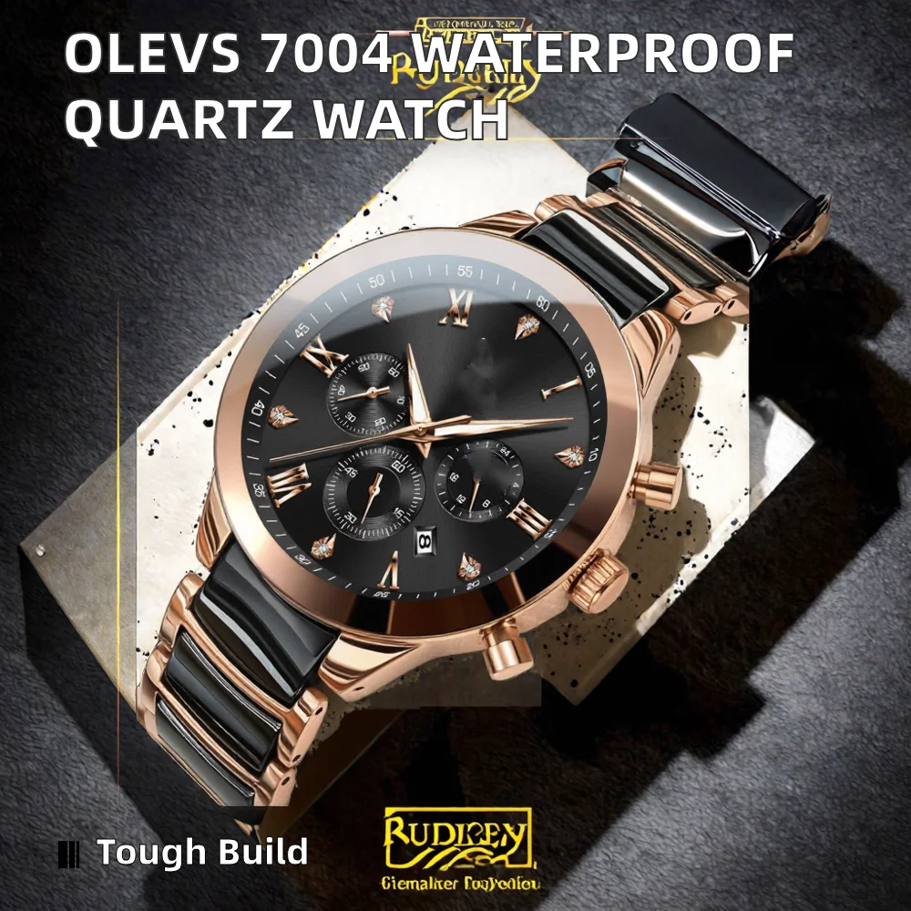 OLEVS 럭셔리 스포츠 비즈니스 크로노그래프 시계 방수 세라믹 쿼츠 스테인리스 스틸 밴드 합금 케이스 포인터 다이얼
