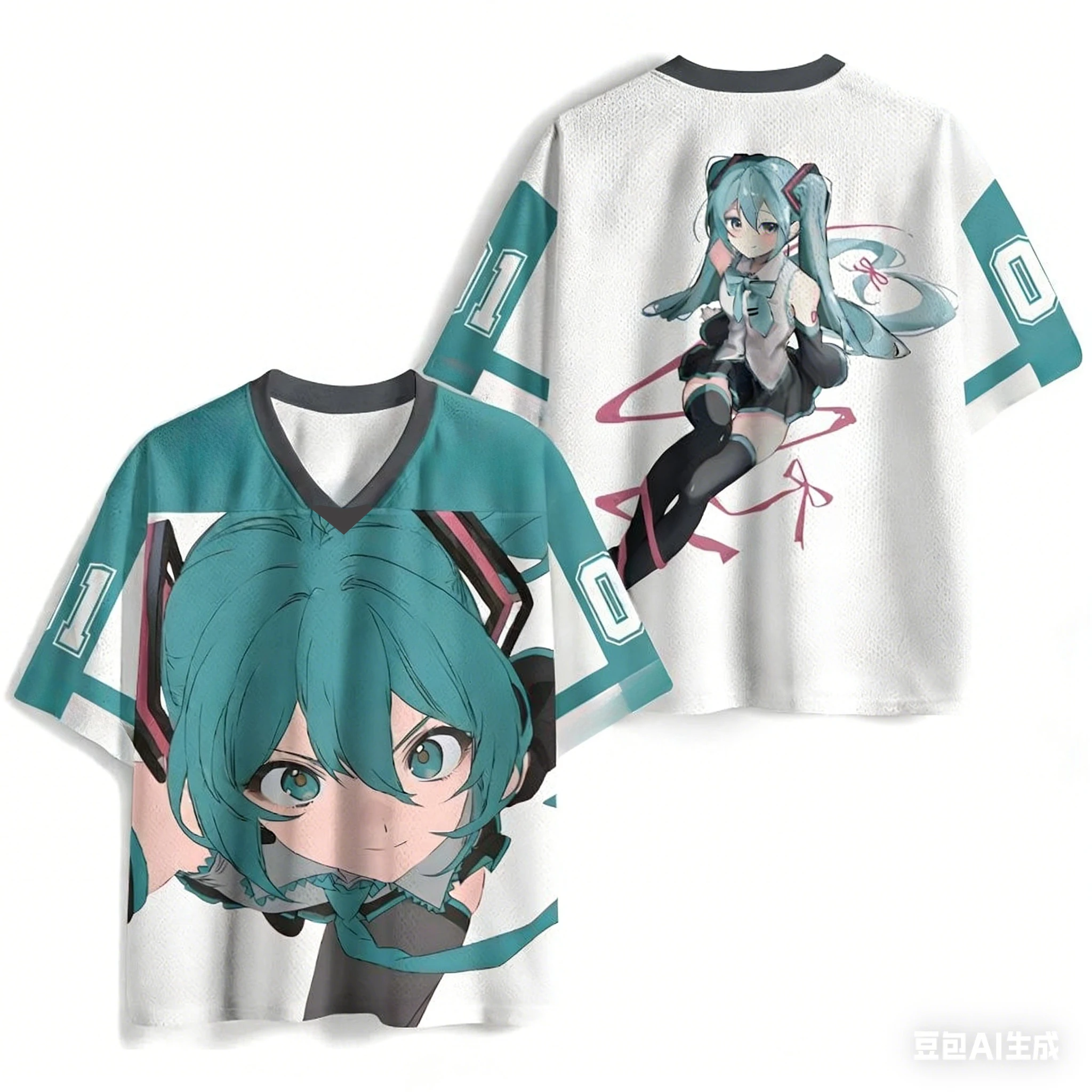 2026 Summer Hot Sale Fashion Retro New Idol Hatsune Miku Tee Outdoor Fitness Competition Hip Hop Street V-Neck Tee Large
