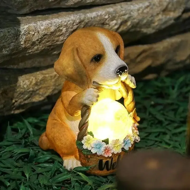 

Solar Puppy Statue Light Cute Dog Garden Lamp Waterproof Puppy Garden Sculpture Creative for Outside Yard Garden Accessories