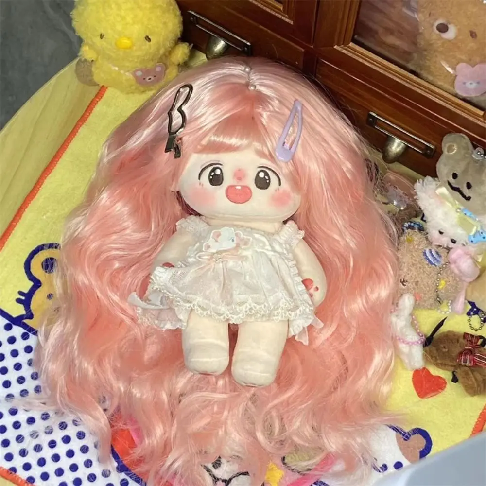 

Cute Long Curly Hair Cotton Doll Wig Clamping Soft Silk Idol Star Doll Hair Pink 20cm Plush Doll Wigs Cotton Doll