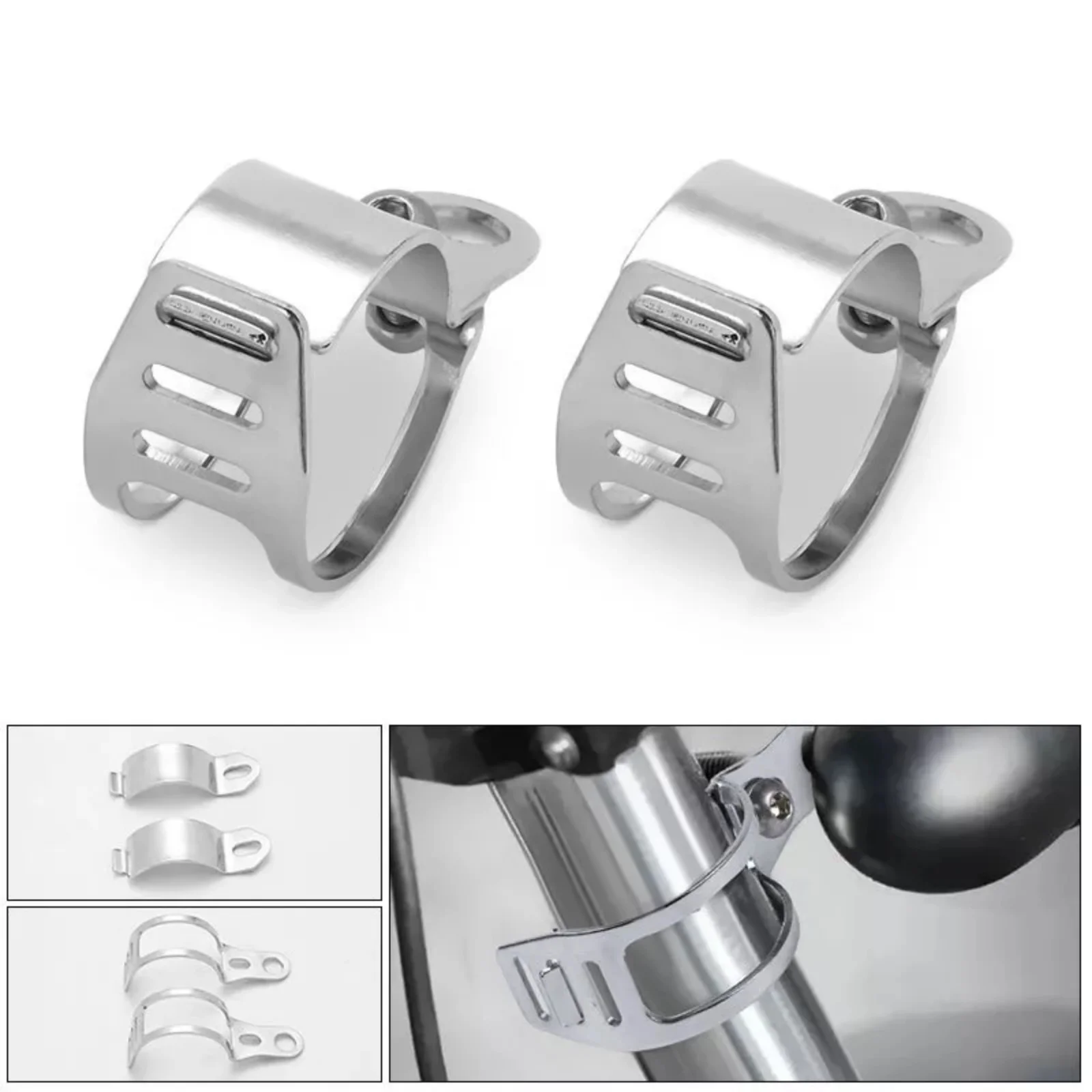 

2PCS Universal Motorcycle Turn Signal Light Relocation Fork Clamps Mount Bracket Holder 34-43mm Metal Silver Left Right Front