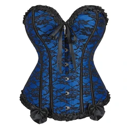 Sexy Corsets Bustiers Floral Lace Tops For Women Vintage Bow Lace Up Corset Gothic Satin Lingerie Body Shaper Corselet Overbust