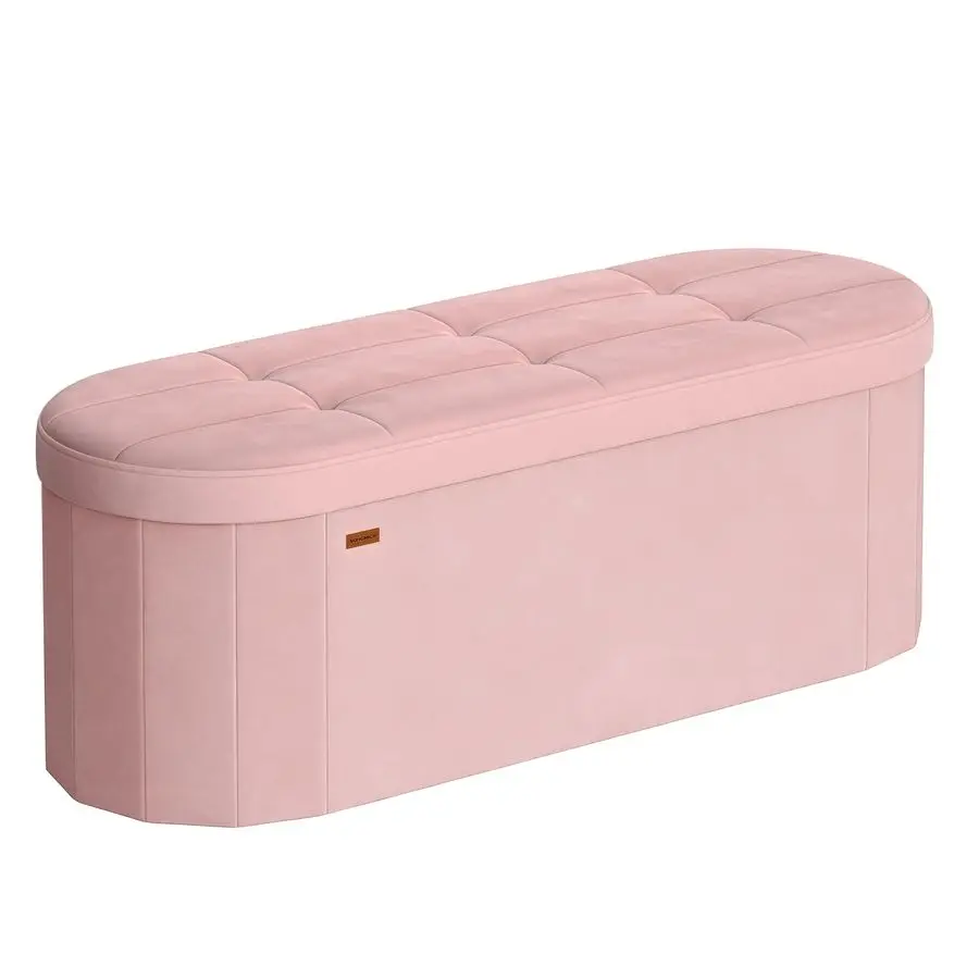 Mazie Collection Folding Ottoman with Storage, Oval Storage Ottoman Bench, for Living Room, Bedroom, Velvet Fabric, 15 x 43 x 15