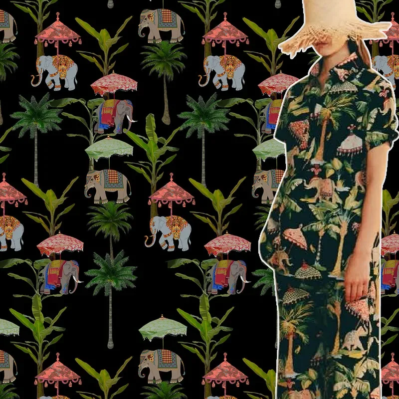 European brand digital printing fabric baby elephant jungle pattern designer new shirt pants fashion fabric