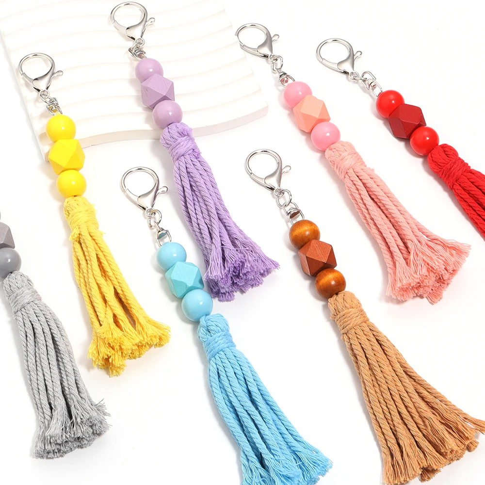 1Pcs 20cm Handwoven Beads Tassel Keychain Multicolor Keychain For DIY Men Women Handbag Pendant Accessories Jewelry Gifts