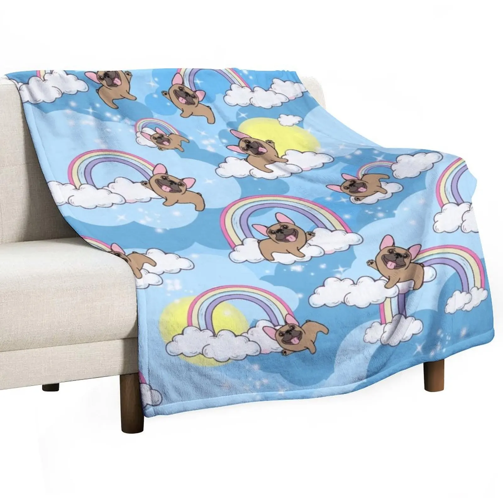 French bulldog lovers, sweet frenchie on rainbow Throw Blanket Decorative Throw Hairys Blankets