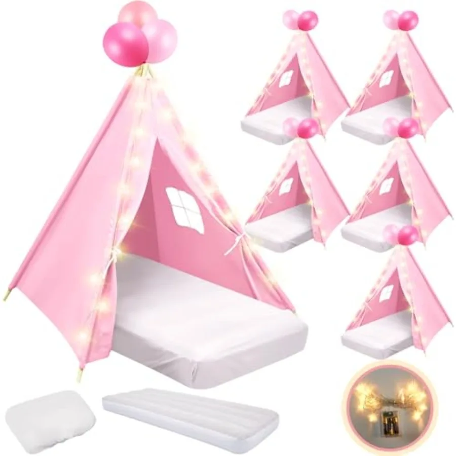 

Набор из 6 палаток-типи для сна и игр с матрасом и простыней, из легкого натурального хлопка, моющийся, для использования в помещении, для детских праздников и ночных игр