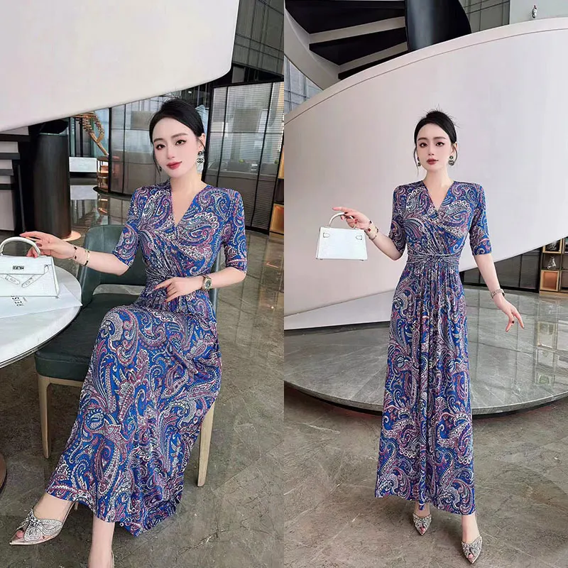 Fashionable and elegant printed design dress with exclusive style, noble and slimming women's clothing, high-qualit #009 B8-39