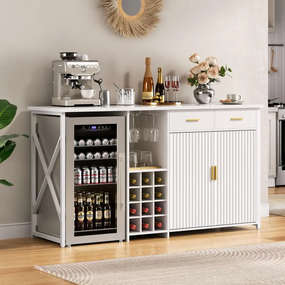 

Mini Fridge Cabinet with Storage,69.01 Coffee Bar Cabinet with Fridge Space,Wine Fridge Cabinet with Outlet,Wine Rack amp Drawe