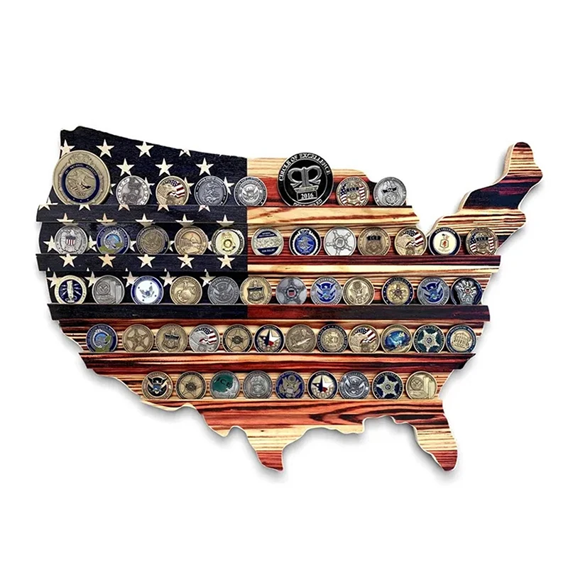 

Wood America US Flag Challenge Coin Display U.S. Coins Stand Holds Challenge Coin Display Wooden Collectible Coins